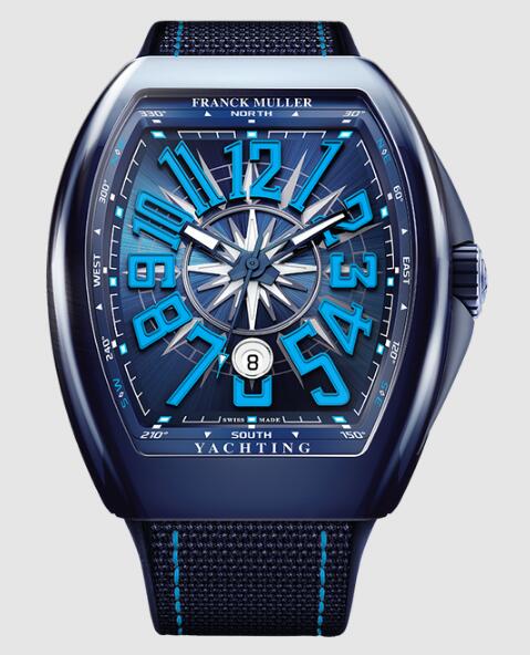 Best FRANCK MULLER Vanguard Yachting Ceramic V 45 SC DT YACHT CR BL (BL) Blue Dial Blue numbers Replica Watch